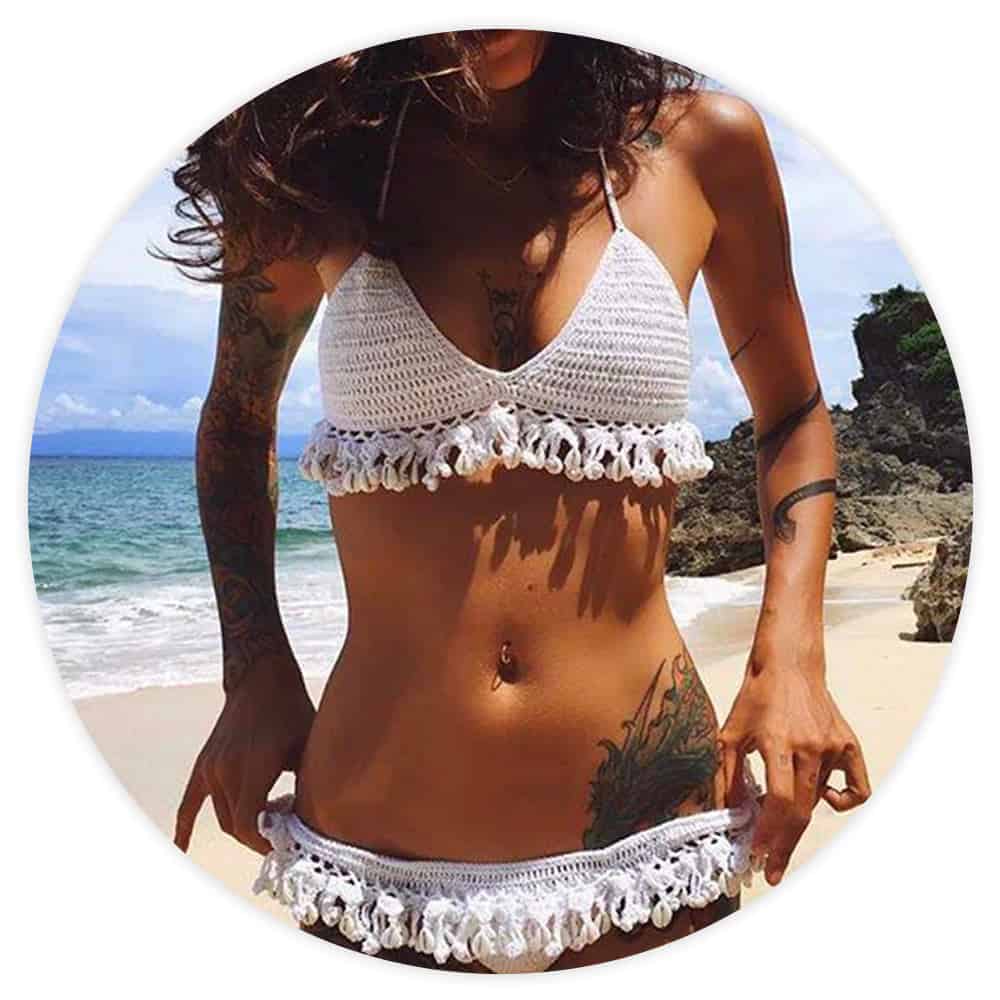 Beyaz Deniz Kabuğu Bikini - Brezilyalı Tığ Bikini