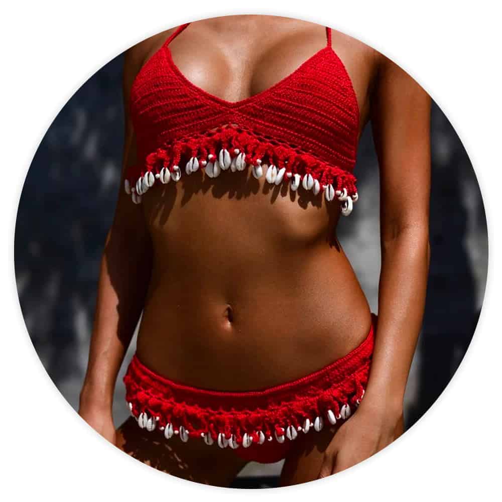 Deniz Kabuğu Bikini - Kırmızı Brezilyalı Tığ Bikini