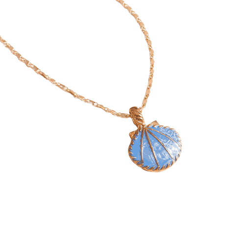 Choker Kolye Mavi Emaye Deniz Kabuğu