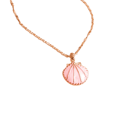 Choker Kolye Pembe Emaye Deniz Kabuğu